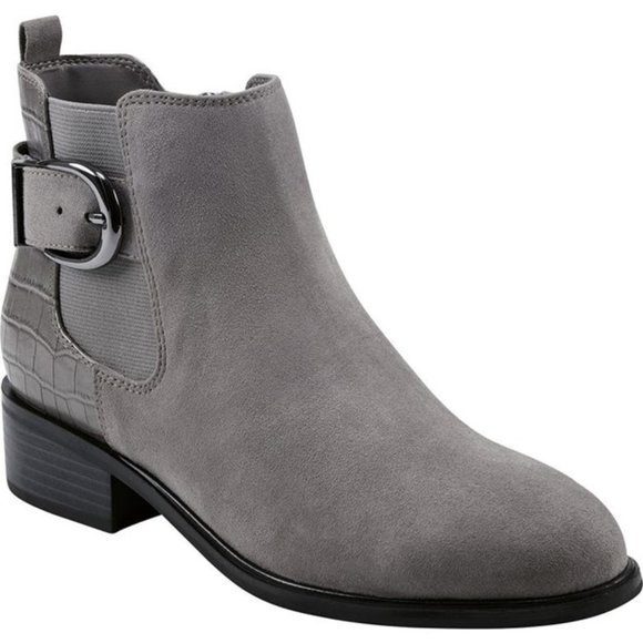 Bandolino Nordstrom Dolly Booties Buckle Embossed Croc Boots Gray Size 6.5 NEW - Picture 1 of 8
